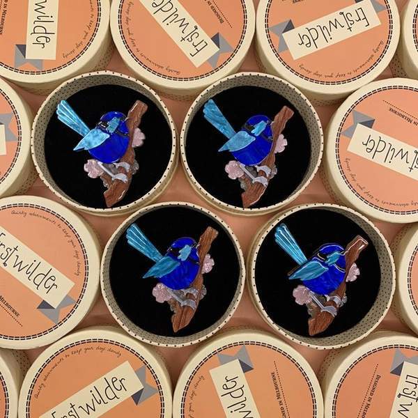 Erstwilder - Phoebe the Fairy Wren Brooch (2020) - 20th Century Artifacts
