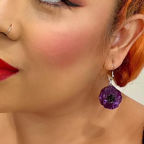 Erstwilder - Poppy Field Drop Earrings - Purple - 20th Century Artifacts