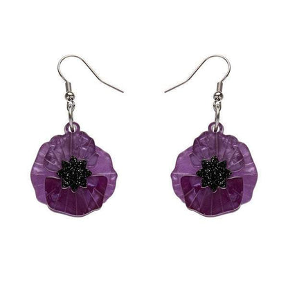 Erstwilder - Poppy Field Drop Earrings - Purple - 20th Century Artifacts