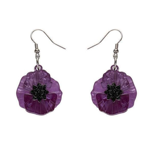 Erstwilder - Poppy Field Drop Earrings - Purple - 20th Century Artifacts
