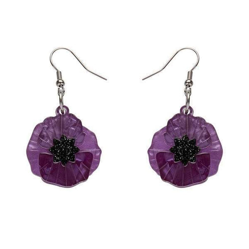 Erstwilder - Poppy Field Drop Earrings - Purple - 20th Century Artifacts