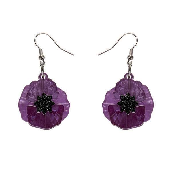 Erstwilder - Poppy Field Drop Earrings - Purple - 20th Century Artifacts
