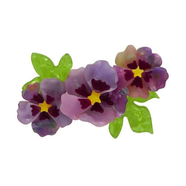 Erstwilder - Purple Prose Hollyhocks Brooch - 20th Century Artifacts