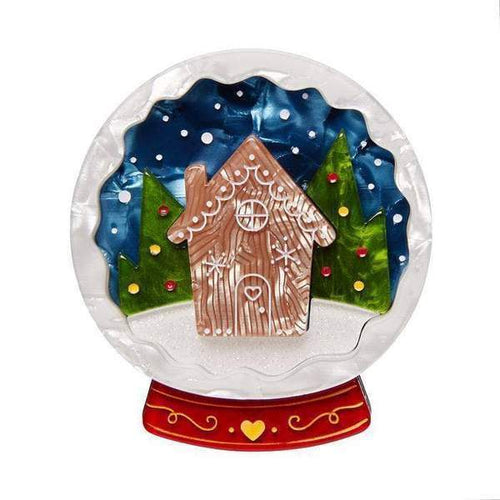 Erstwilder - Season's Greetings Snowdome Brooch (2017) red - 20th Century Artifacts