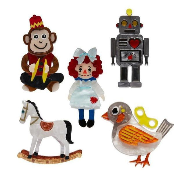 Erstwilder - Set of 5 Toy Mini Brooches - 20th Century Artifacts