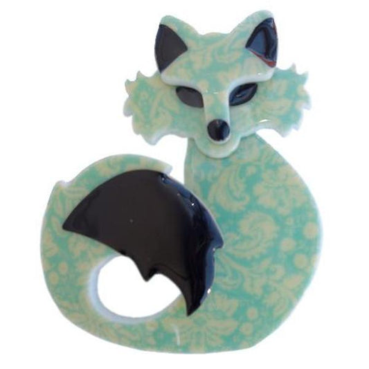 Erstwilder - She's So Foxy Brooch (2012) green paisley - 20th Century Artifacts