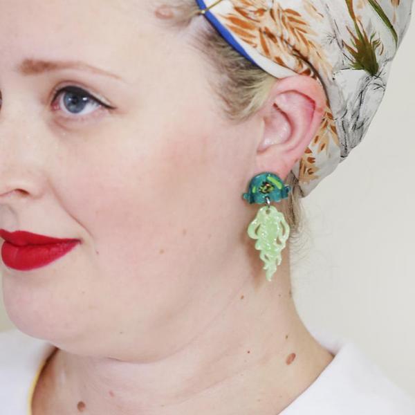 Erstwilder - Slippin' Under Jellyfish Earrings (green) - 20th Century Artifacts