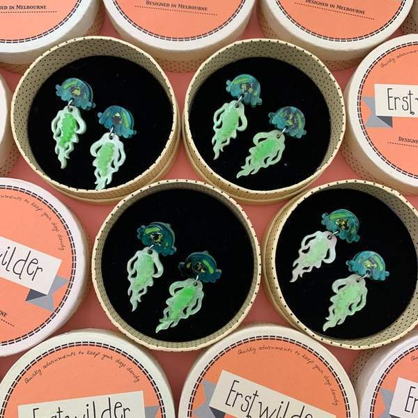 Erstwilder - Slippin' Under Jellyfish Earrings (green) - 20th Century Artifacts
