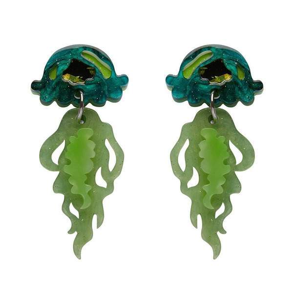 Erstwilder - Slippin' Under Jellyfish Earrings (green) - 20th Century Artifacts