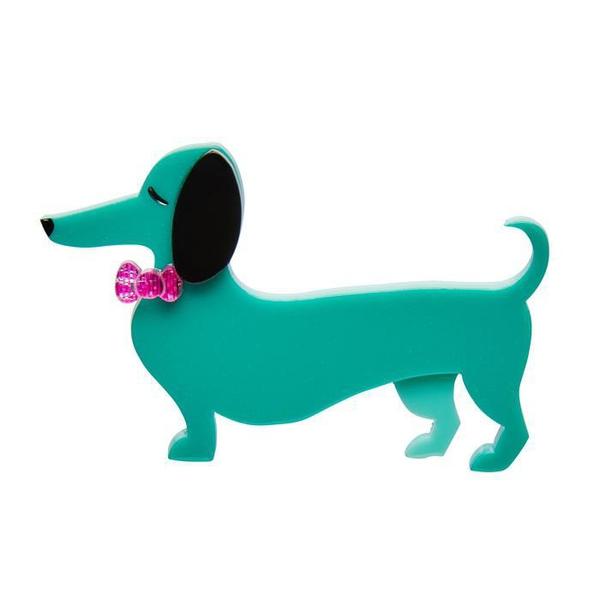 Erstwilder - Spiffy The Sausage Dog Brooch (2017) green (imperfect) - 20th Century Artifacts
