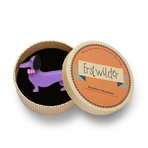 Erstwilder - Spiffy The Sausage Dog Brooch (2020) purple - 20th Century Artifacts