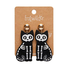 Load image into Gallery viewer, Erstwilder - Tabby Tombstone Cat Skeleton Black Ripple Earrings - 20th Century Artifacts