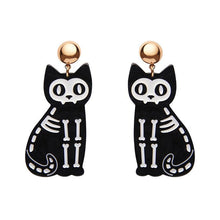 Load image into Gallery viewer, Erstwilder - Tabby Tombstone Cat Skeleton Black Ripple Earrings - 20th Century Artifacts