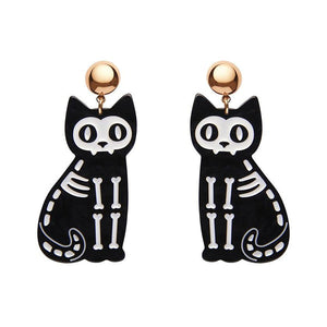 Erstwilder - Tabby Tombstone Cat Skeleton Black Ripple Earrings - 20th Century Artifacts