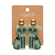 Load image into Gallery viewer, Erstwilder - Tabby Tombstone Cat Skeleton Glow in the Dark Earrings - 20th Century Artifacts
