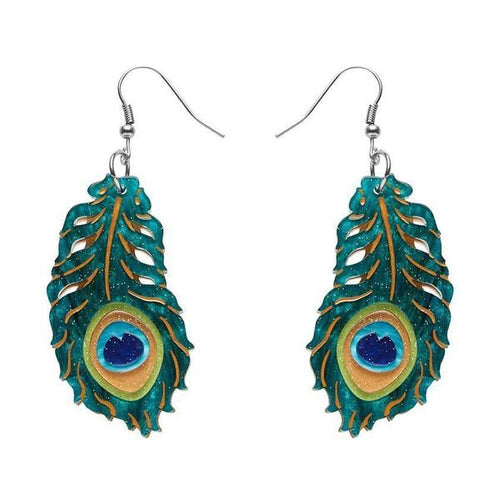 Erstwilder - The Royal Eye Peacock Feather Earrings - 20th Century Artifacts