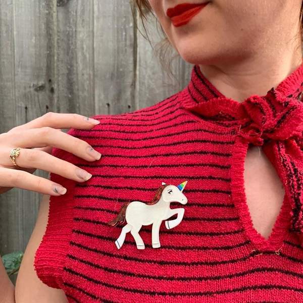 Erstwilder - Ula the Unicorn Brooch (2018) red - 20th Century Artifacts