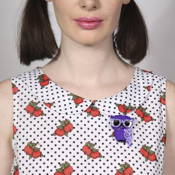 Erstwilder - Waldo the Wacky Wise Owl Brooch (2016) purple - 20th Century Artifacts