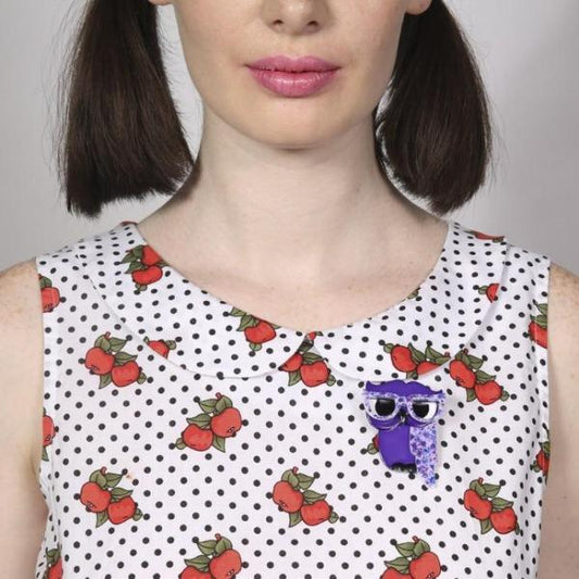 Erstwilder - Waldo the Wacky Wise Owl Brooch (2016) purple - 20th Century Artifacts