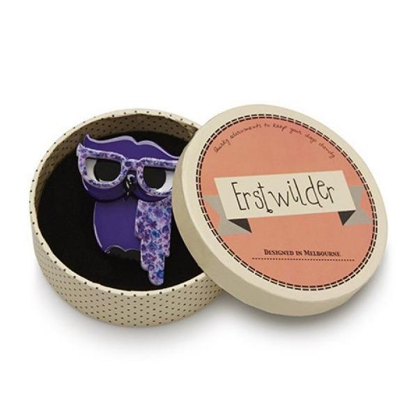 Erstwilder - Waldo the Wacky Wise Owl Brooch (2016) purple - 20th Century Artifacts