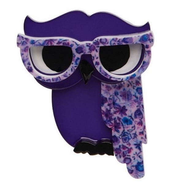 Erstwilder - Waldo the Wacky Wise Owl Brooch (2016) purple - 20th Century Artifacts