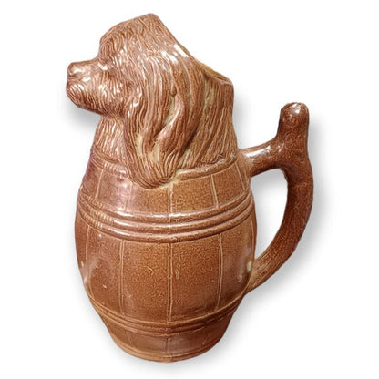 French Salt Glazed Water Jug - Dog Inside a Barrell - 20th Century Artifacts