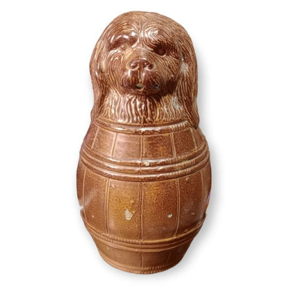French Salt Glazed Water Jug - Dog Inside a Barrell - 20th Century Artifacts