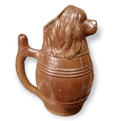 French Salt Glazed Water Jug - Dog Inside a Barrell - 20th Century Artifacts