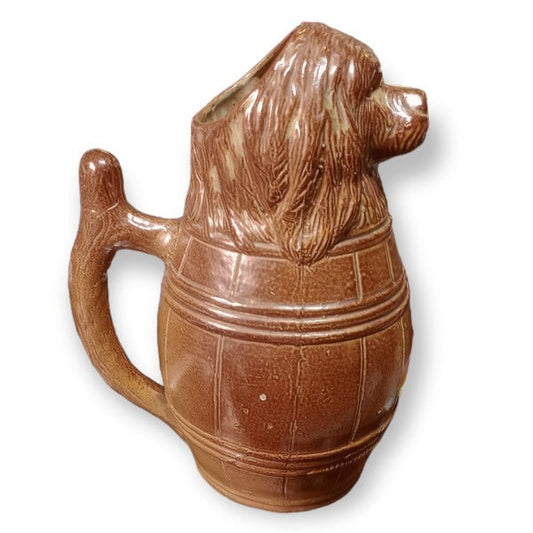 French Salt Glazed Water Jug - Dog Inside a Barrell - 20th Century Artifacts