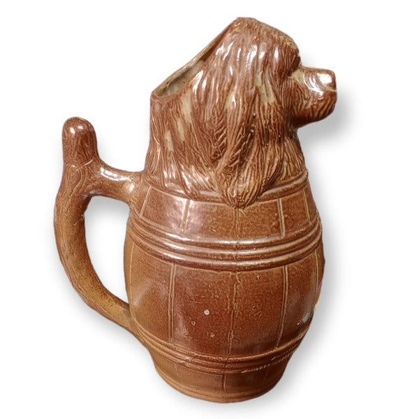 French Salt Glazed Water Jug - Dog Inside a Barrell - 20th Century Artifacts