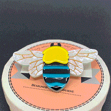 Load image into Gallery viewer, Erstwilder - To Bee or Not to Bee Blue Banded Bee Brooch - 20th Century Artifacts