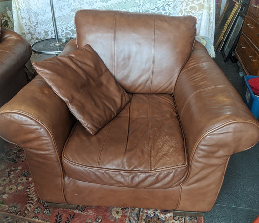 SOLD - Pair of Leather Arm Chairs - 20th Century Artifacts