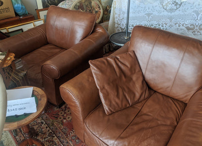 SOLD - Pair of Leather Arm Chairs - 20th Century Artifacts