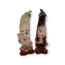 Load image into Gallery viewer, Salt &amp; Pepper Shakers - Anthropomorphic Eggplant &amp; Bean - 20th Century Artifacts
