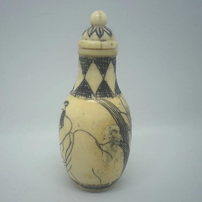 Snuff Bottle - Carved Bone Erotic Couple 1 of 5 - 20th Century Artifacts