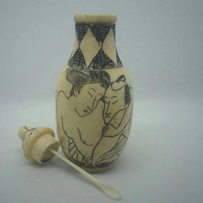 Snuff Bottle - Carved Bone Erotic Couple 1 of 5 - 20th Century Artifacts