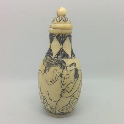 Snuff Bottle - Carved Bone Erotic Couple 1 of 5 - 20th Century Artifacts