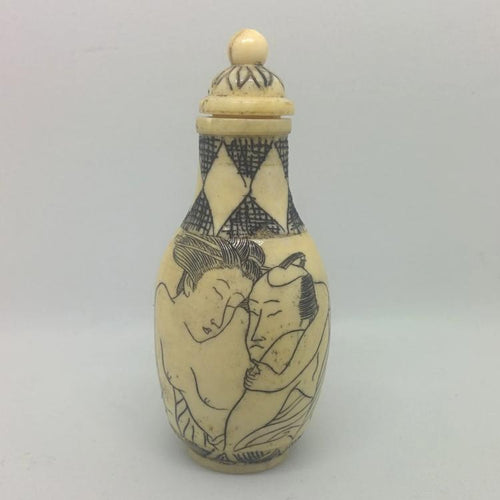 Snuff Bottle - Carved Bone Erotic Couple 1 of 5 - 20th Century Artifacts