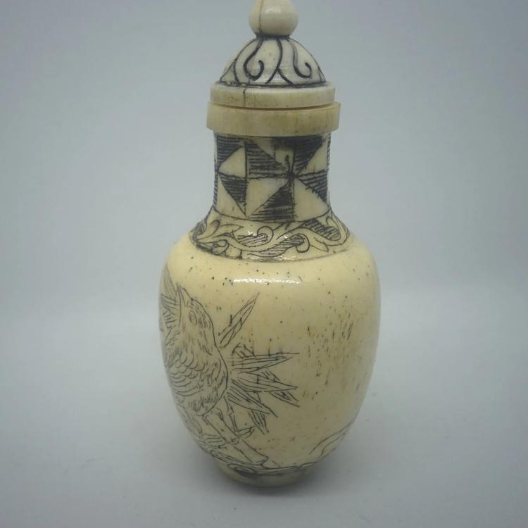 Snuff Bottle - Carved Bone Erotic Couple 5 of 5 - 20th Century Artifacts