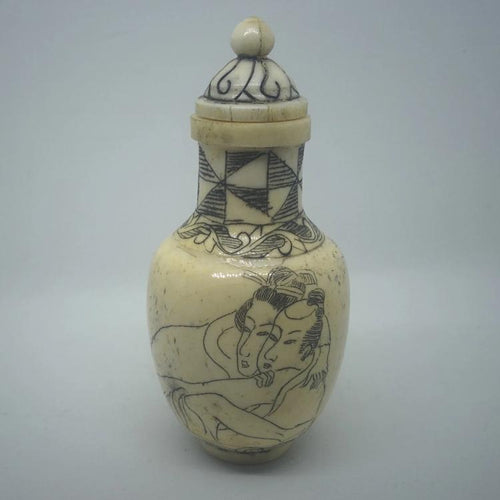 Snuff Bottle - Carved Bone Erotic Couple 5 of 5 - 20th Century Artifacts
