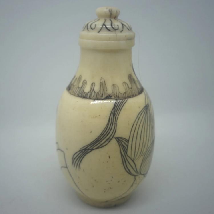 Snuff Bottle - Carved Bone Erotic Lady 4 of 5 - 20th Century Artifacts