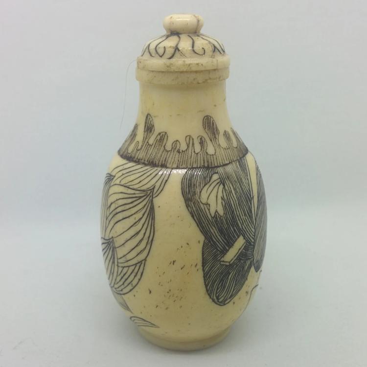 Snuff Bottle - Carved Bone Erotic Lady 4 of 5 - 20th Century Artifacts