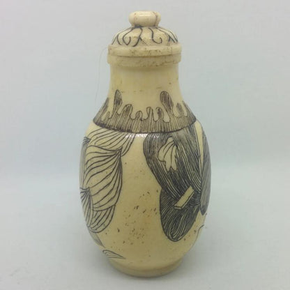 Snuff Bottle - Carved Bone Erotic Lady 4 of 5 - 20th Century Artifacts