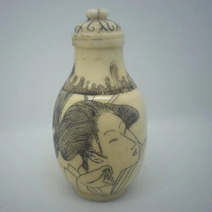 Snuff Bottle - Carved Bone Erotic Lady 4 of 5 - 20th Century Artifacts
