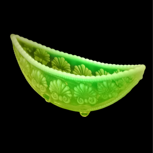 Uranium Glass Davidson "War of the Roses" Boat Dish 6 inch - 20th Century Artifacts